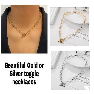 SPECIAL LISTING FOR  POSHER SILVER + GOLD BAMBOO STYLE LINK TOGGLE NECKLACES